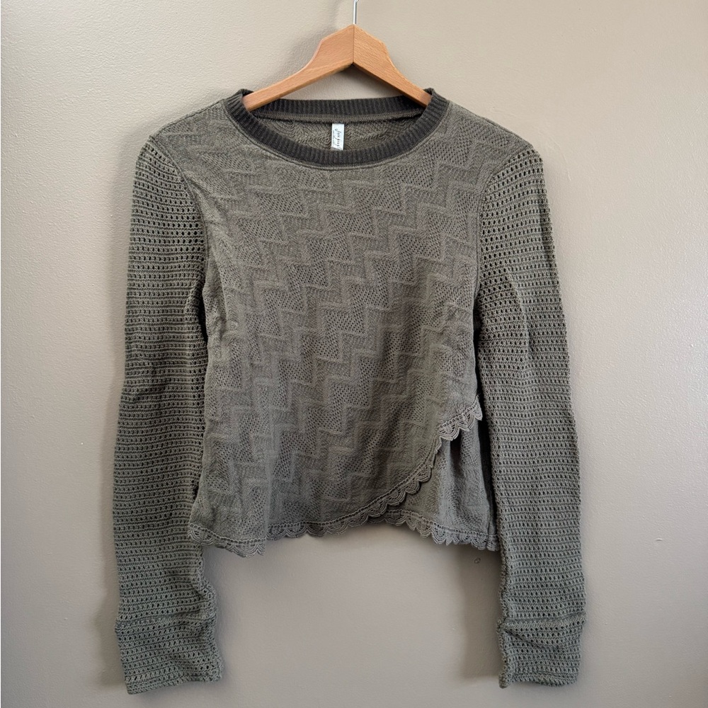 Free People Olive Long Sleeve Knit Top